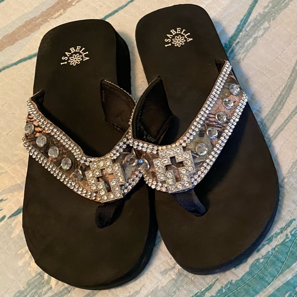 Abella Black Sandals with Silver Accents